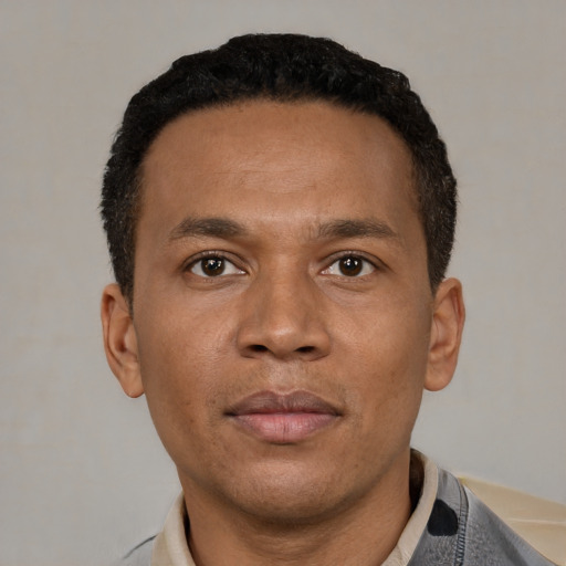 Neutral latino young-adult male with short  brown hair and brown eyes