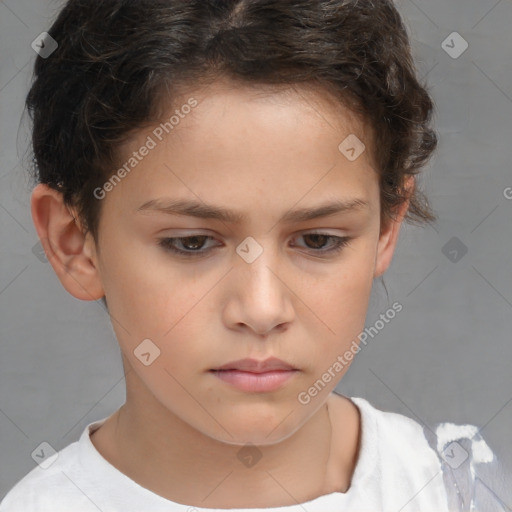 Neutral white child female with short  brown hair and brown eyes