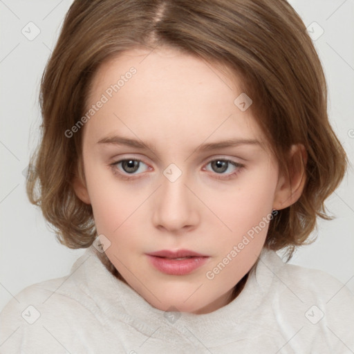 Neutral white child female with medium  brown hair and brown eyes