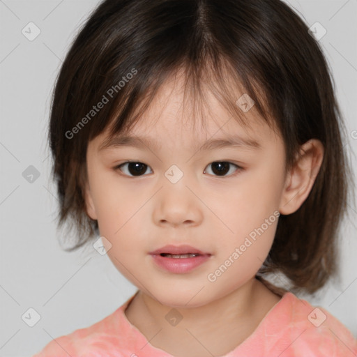 Neutral white child female with medium  brown hair and brown eyes