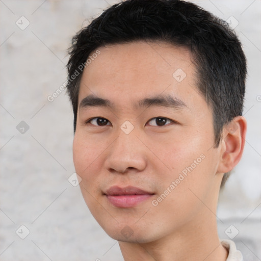 Neutral asian young-adult male with short  black hair and brown eyes