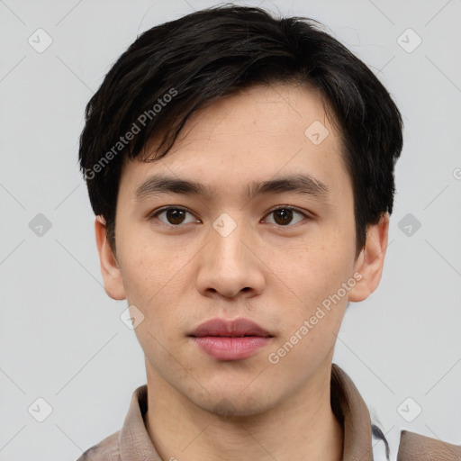 Neutral asian young-adult male with short  black hair and brown eyes