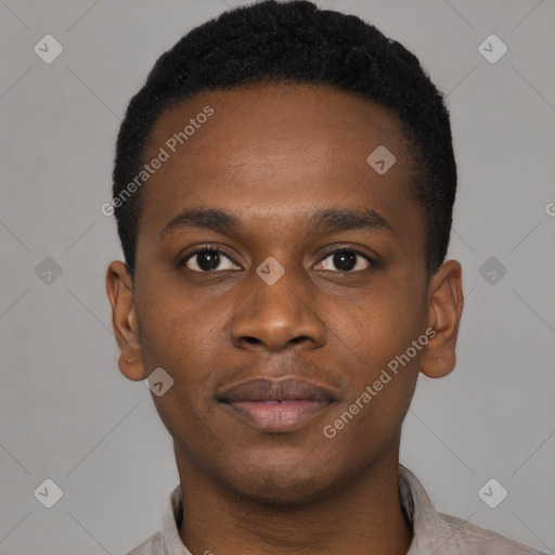Neutral black young-adult male with short  brown hair and brown eyes