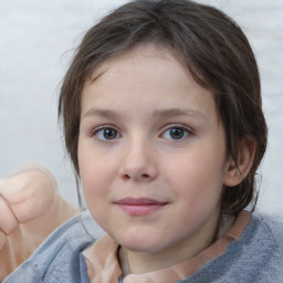 Neutral white child female with medium  brown hair and blue eyes