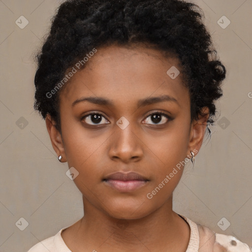 Neutral black young-adult female with short  brown hair and brown eyes