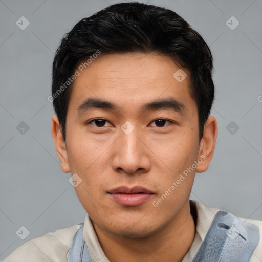 Neutral asian young-adult male with short  black hair and brown eyes