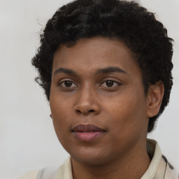 Neutral black young-adult female with short  brown hair and brown eyes