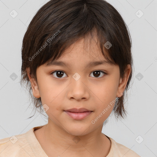 Neutral white child female with medium  brown hair and brown eyes