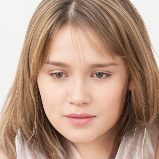 Neutral white child female with long  brown hair and brown eyes