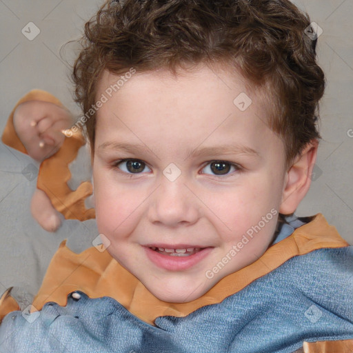 Joyful white child male with short  brown hair and brown eyes