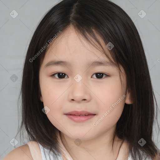 Neutral white child female with medium  brown hair and brown eyes