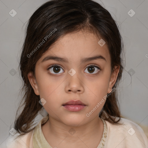 Neutral white child female with medium  brown hair and brown eyes