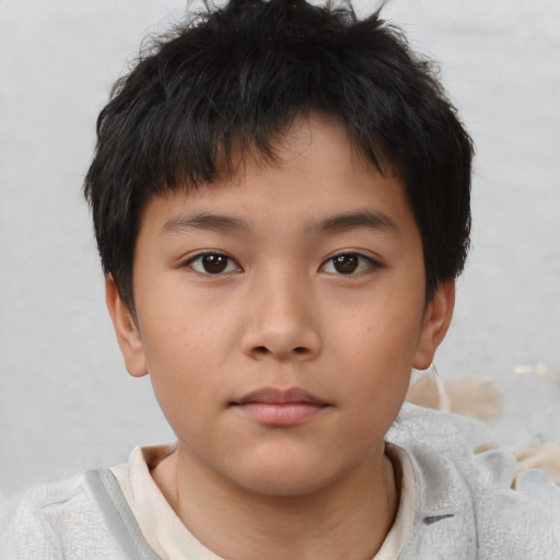 Neutral asian child male with short  brown hair and brown eyes