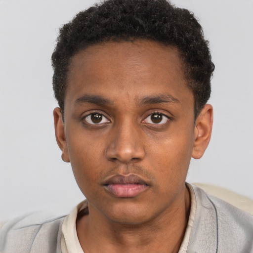 Neutral black young-adult male with short  brown hair and brown eyes