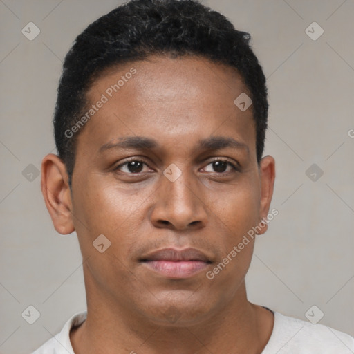 Neutral black young-adult male with short  brown hair and brown eyes