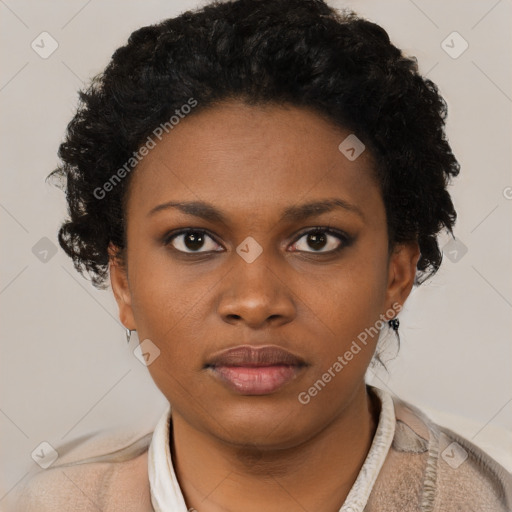 Neutral black young-adult female with short  brown hair and brown eyes