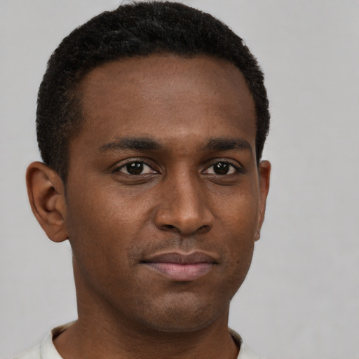 Neutral black young-adult male with short  brown hair and brown eyes