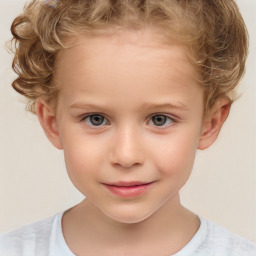 Joyful white child female with short  brown hair and brown eyes