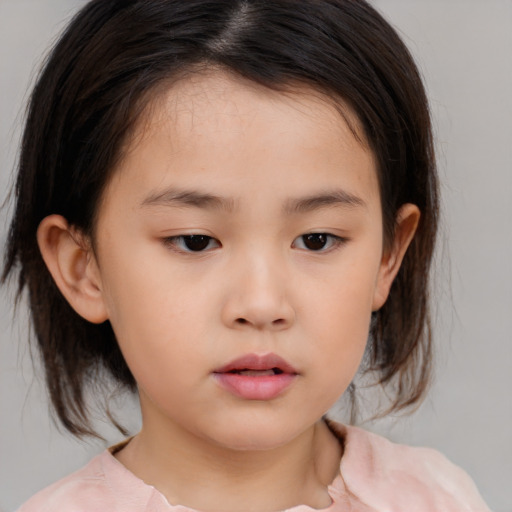 Neutral white child female with medium  brown hair and brown eyes