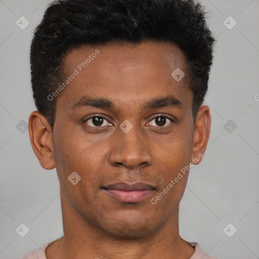 Neutral black young-adult male with short  brown hair and brown eyes