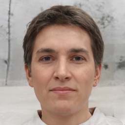 Neutral white adult male with short  brown hair and brown eyes