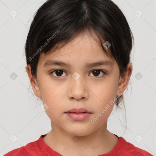 Neutral white child female with short  brown hair and brown eyes