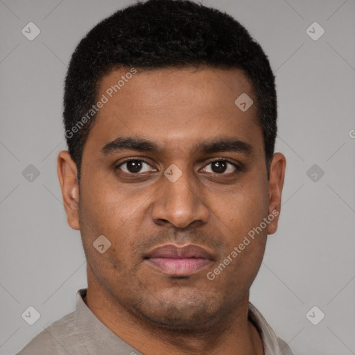 Neutral black young-adult male with short  brown hair and brown eyes