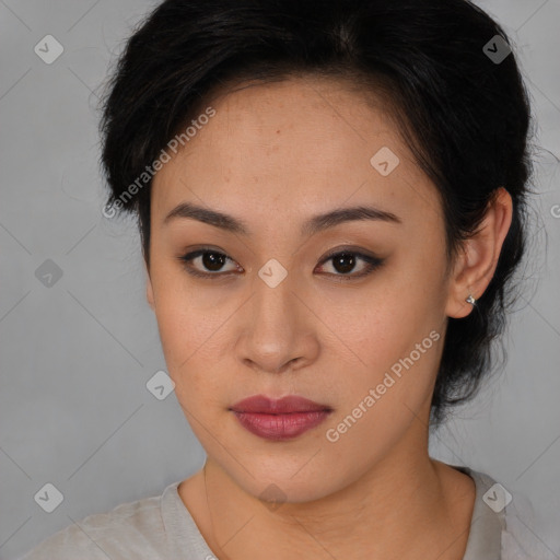 Neutral asian young-adult female with medium  brown hair and brown eyes