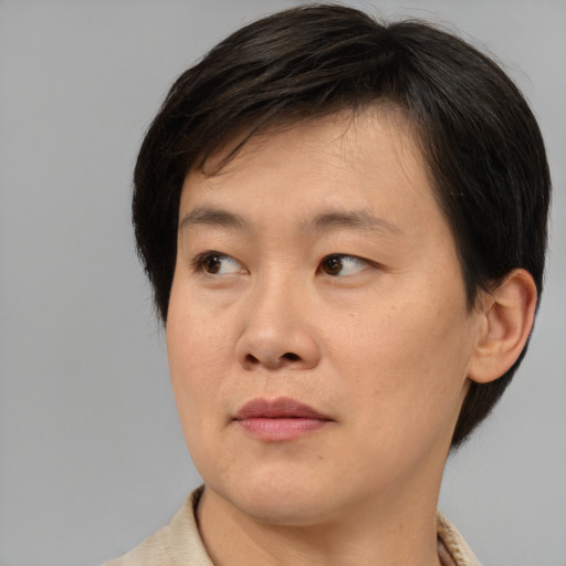 Neutral asian young-adult male with medium  brown hair and brown eyes