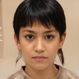 Neutral asian young-adult female with medium  brown hair and brown eyes