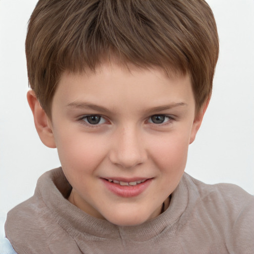 Joyful white child male with short  brown hair and brown eyes