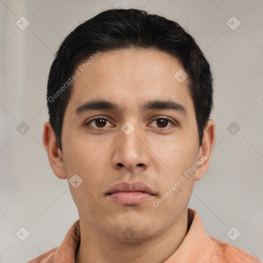 Neutral asian young-adult male with short  black hair and brown eyes