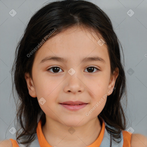 Neutral white child female with medium  brown hair and brown eyes