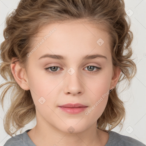 Neutral white child female with medium  brown hair and brown eyes