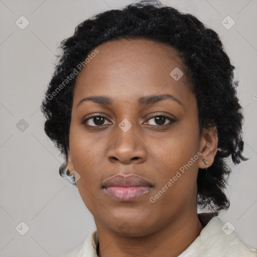 Neutral black young-adult female with medium  black hair and brown eyes