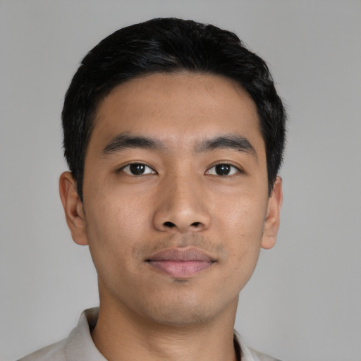 Neutral asian young-adult male with short  black hair and brown eyes