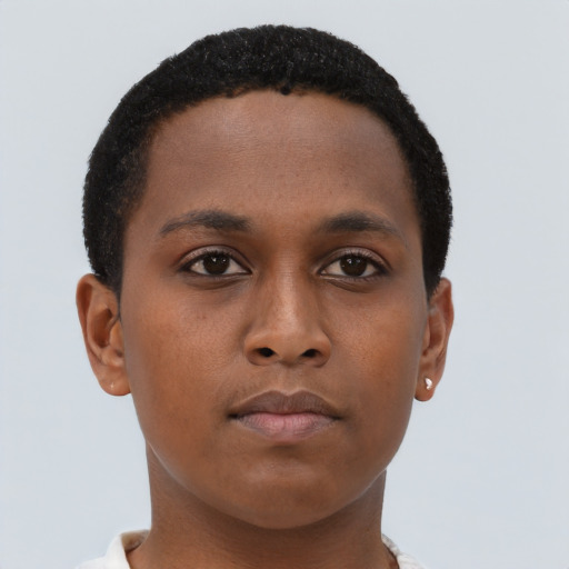 Neutral black young-adult female with short  brown hair and brown eyes