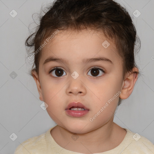 Neutral white child female with short  brown hair and brown eyes