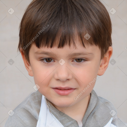 Joyful white child male with short  brown hair and brown eyes