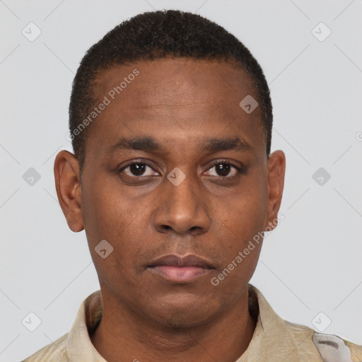 Neutral black young-adult male with short  brown hair and brown eyes