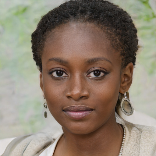 Neutral black young-adult female with short  brown hair and brown eyes