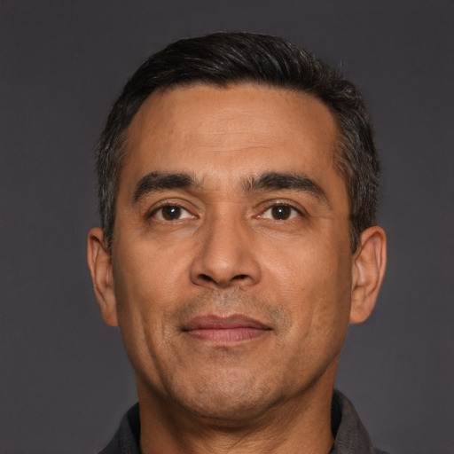 Neutral white adult male with short  black hair and brown eyes