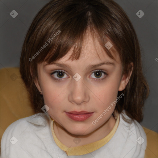 Neutral white child female with medium  brown hair and brown eyes