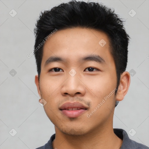 Neutral asian young-adult male with short  black hair and brown eyes