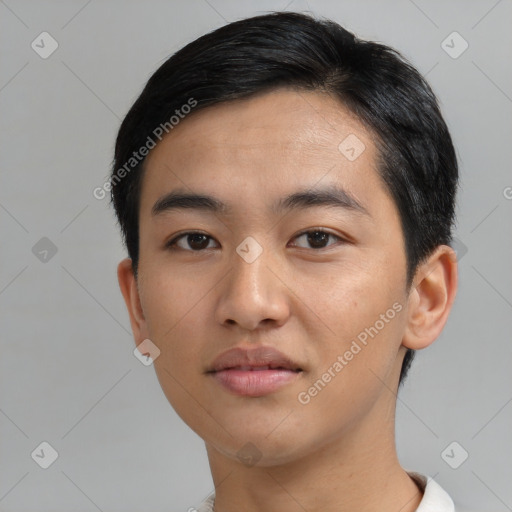 Neutral asian young-adult male with short  black hair and brown eyes