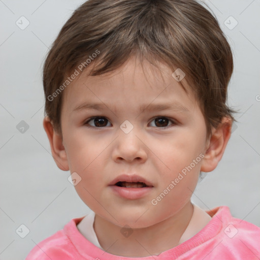 Neutral white child female with short  brown hair and brown eyes