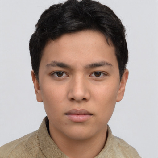 Neutral asian young-adult male with short  brown hair and brown eyes
