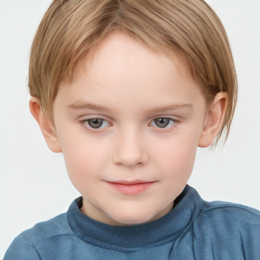 Neutral white child female with short  brown hair and grey eyes