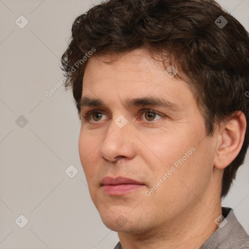 Neutral white adult male with short  brown hair and brown eyes