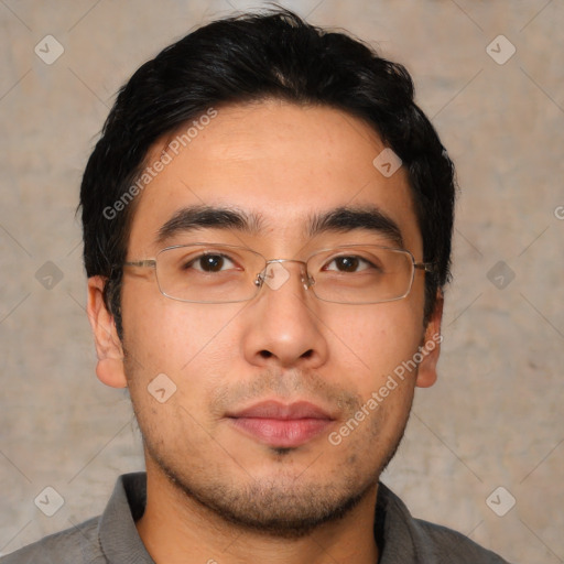 Neutral asian young-adult male with short  black hair and brown eyes